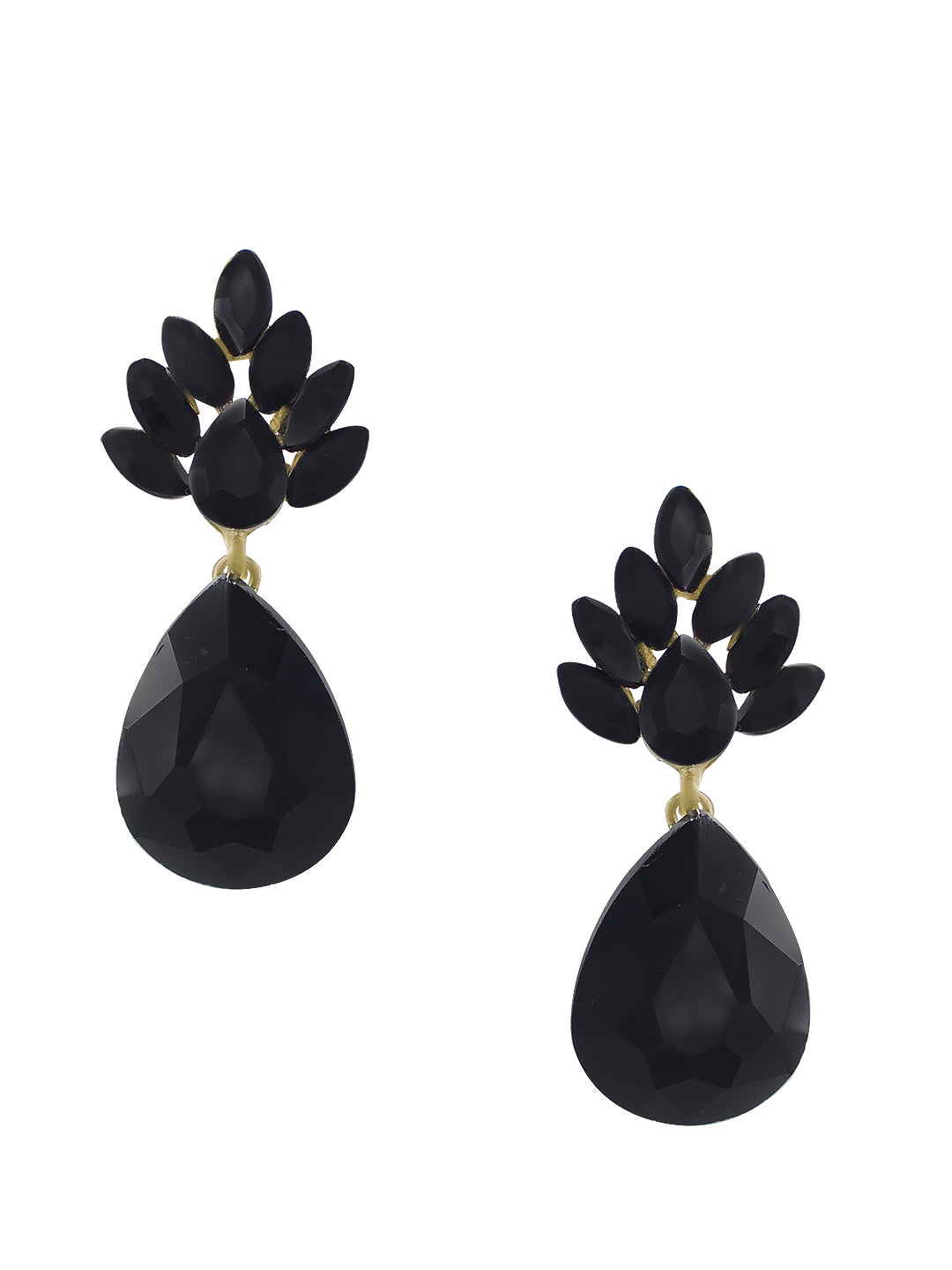 Gold Plated Black Crystal Stones Studded Drop Earrings