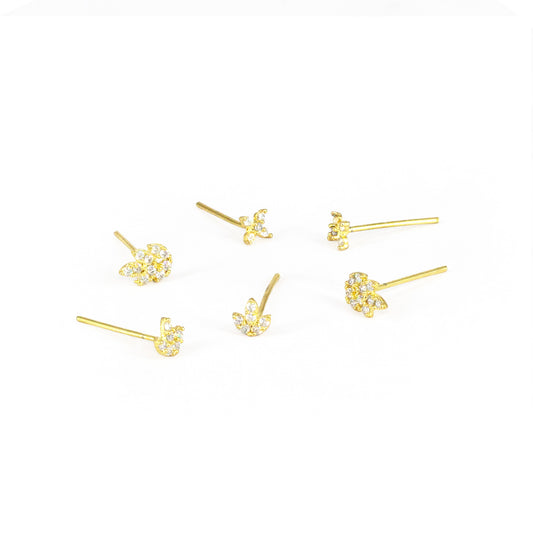 Set of 3 Gold Plated Stud Earrings for Women