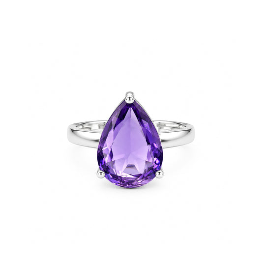 Rhodium Plated Purple AD Finger Ring for Women