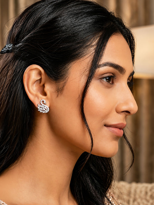 Rhodium Plated AD Stud Earrings for Women