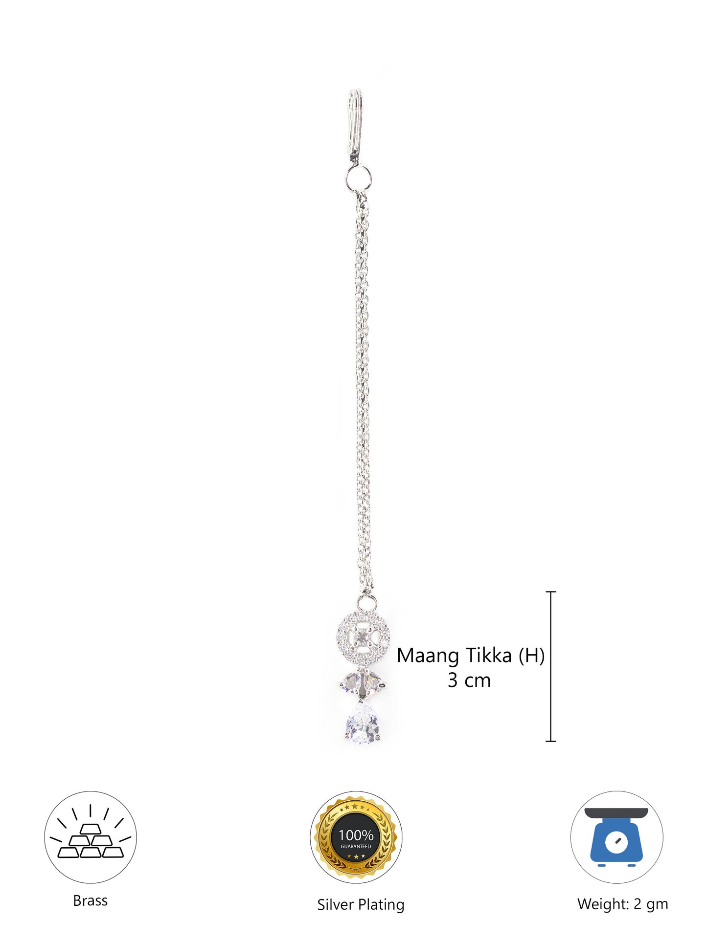 Silver Plated White AD Maang Tikka for Women