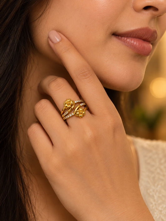 22K Gold Plated AD Finger Ring for Women