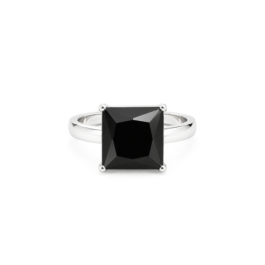 Silver Plated Black AD Finger Ring for Women