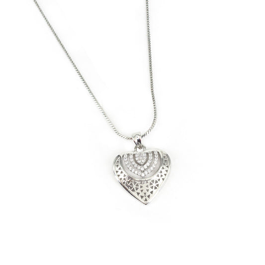 Silver Plated AD Heart Pendant Set for Women