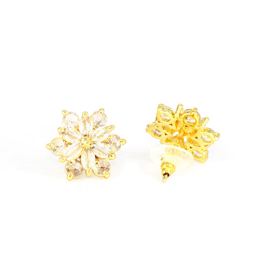 Gold Plated AD Floral Stud Earrings for Women