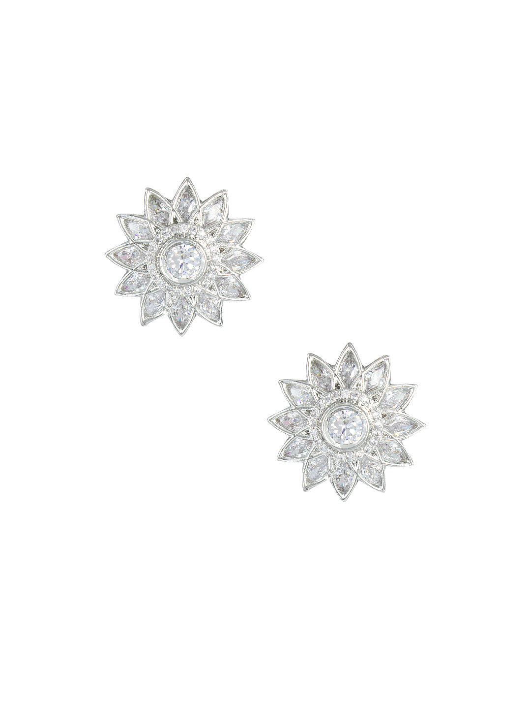 Silver Plated Floral AD Stud Earrings For Women