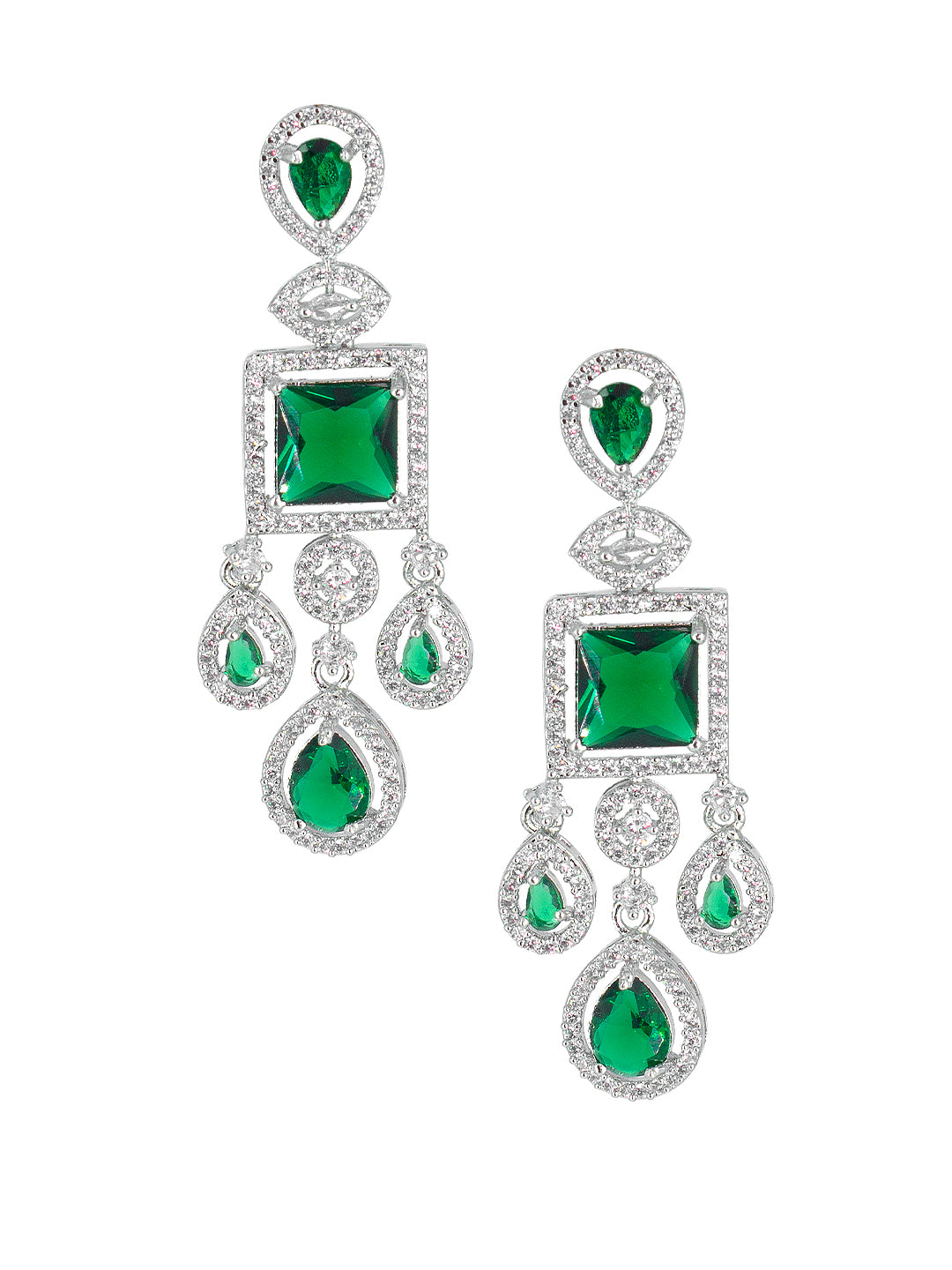 American Diamond Green 2 Layer Designer Jewellery Set For Women
