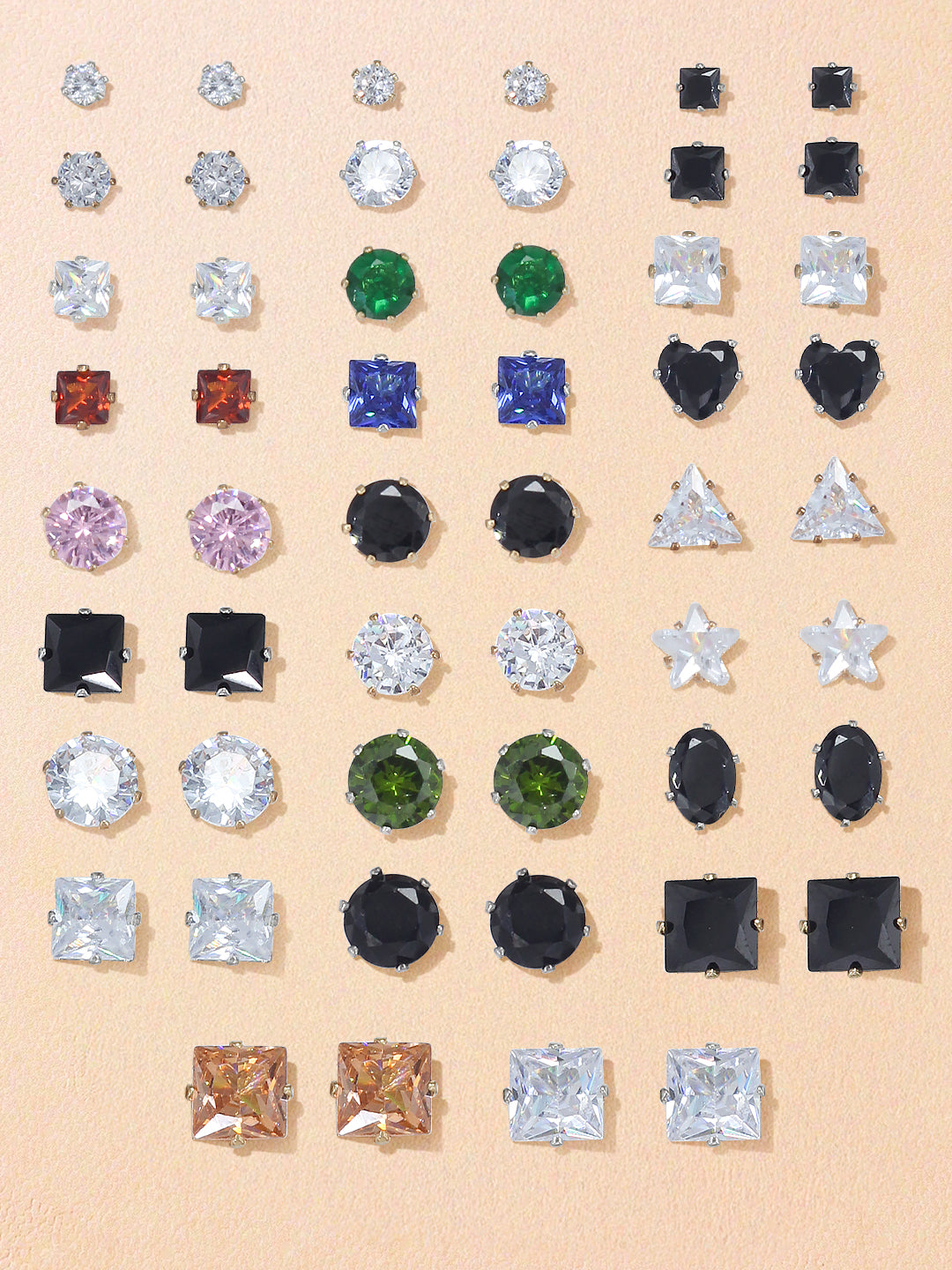 Pack of 26 Multicolour Geometric AD Stud Earrings
