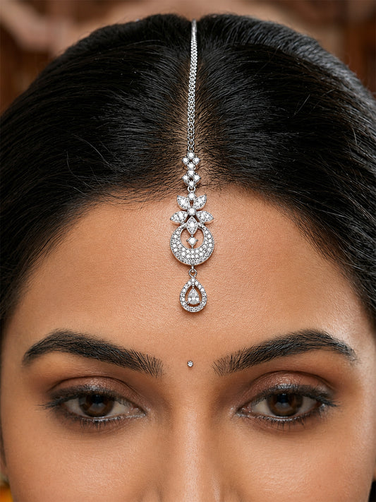 Silver Plated AD Maang Tikka for Women