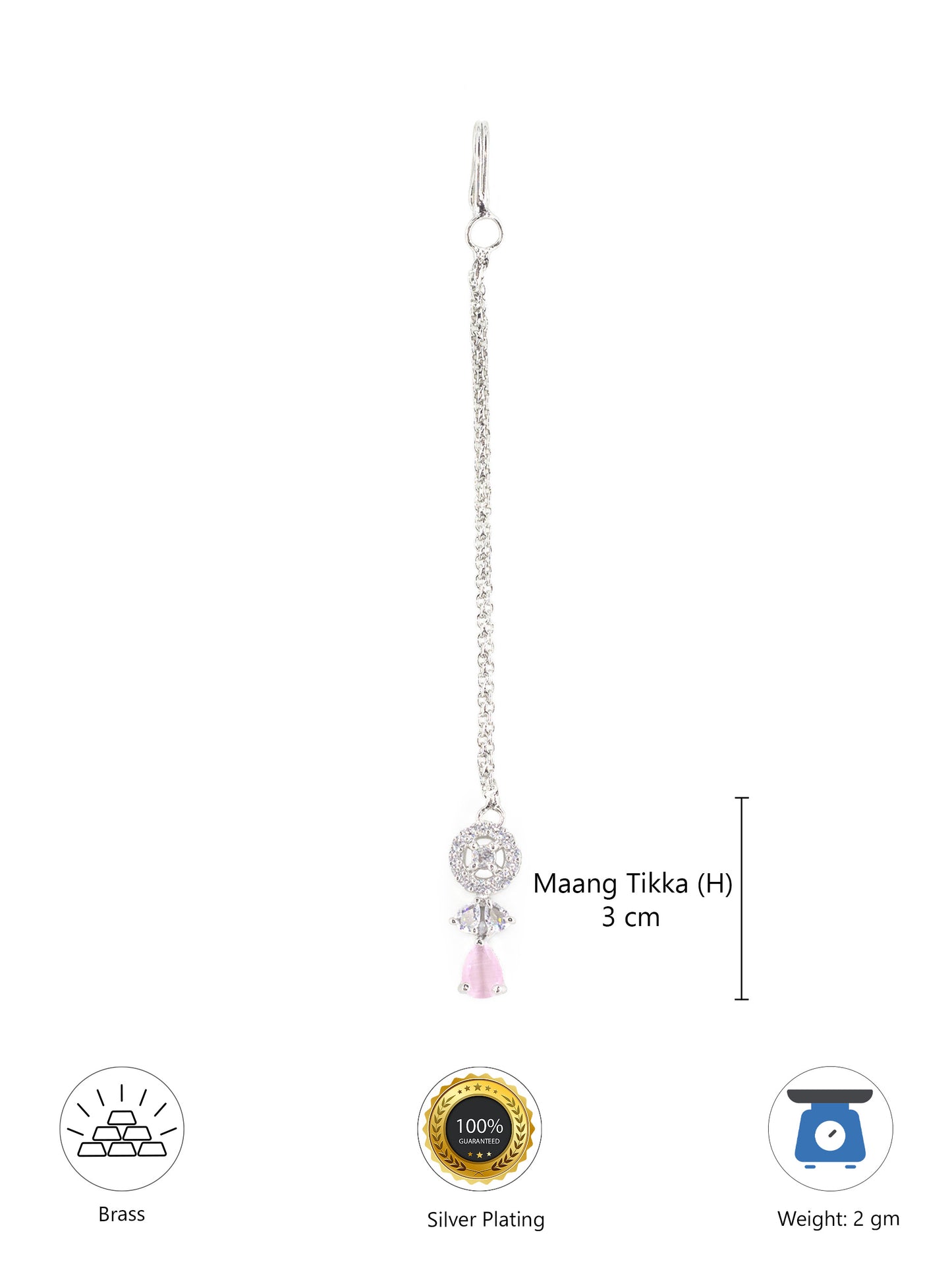 Silver Plated Pink AD Maang Tikka for Women