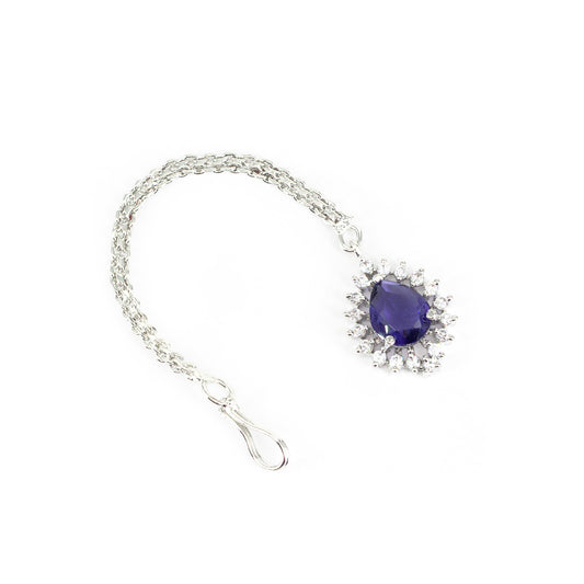 Silver Plated Purple AD Maang Tikka for Women