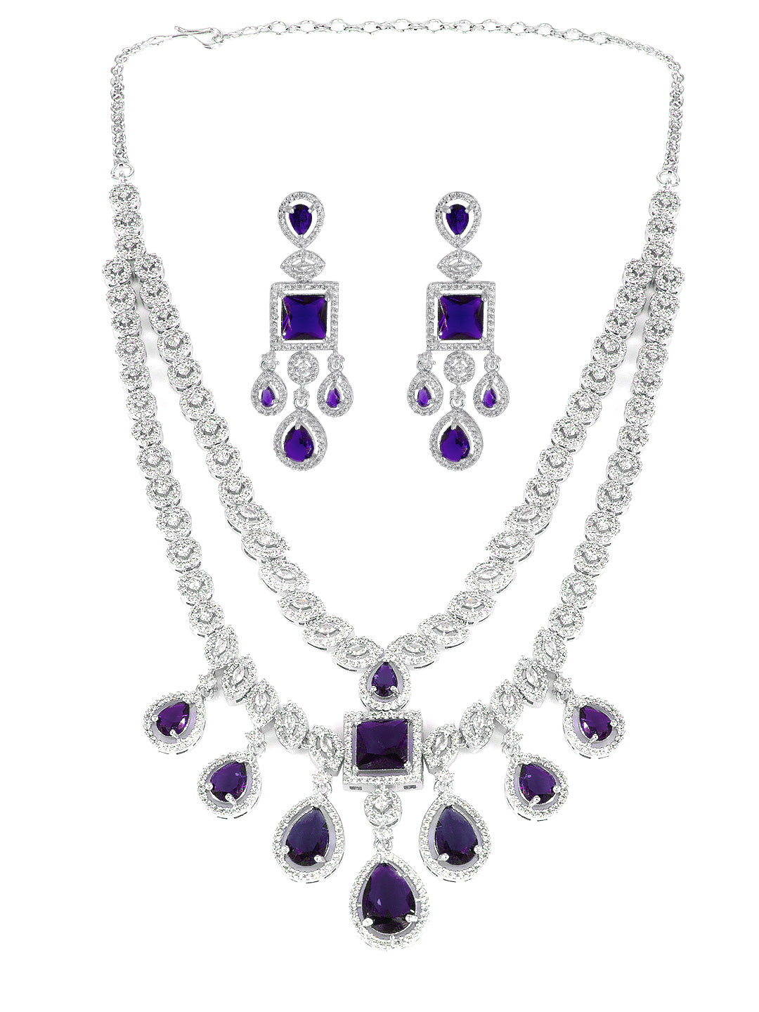 American Diamond Purple 2 Layer Designer Jewellery Set For Women And Girls