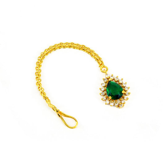 Gold Plated Green AD Maang Tikka for Women