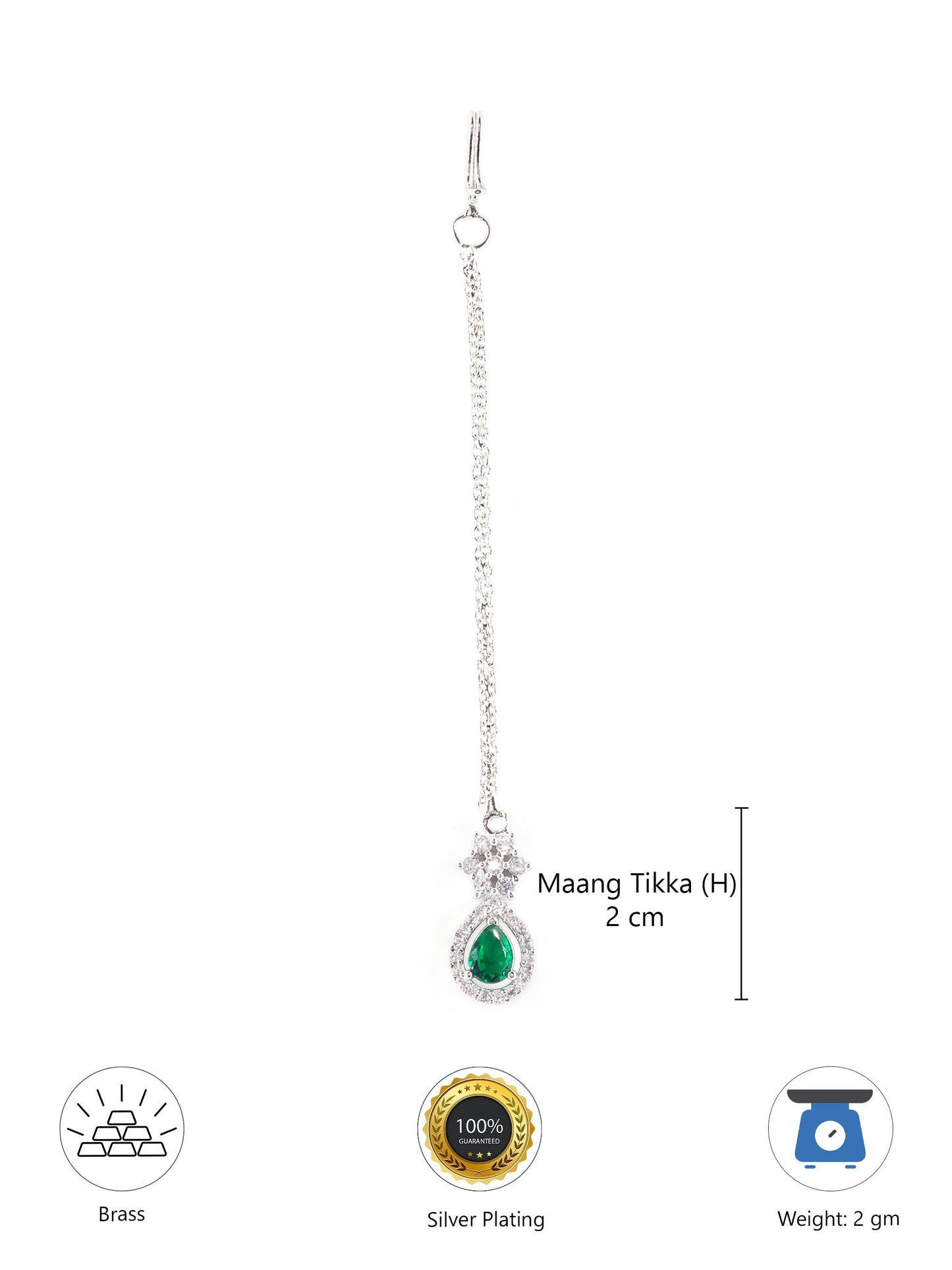 Rhodium Plated Green AD Maang Tikka for Women
