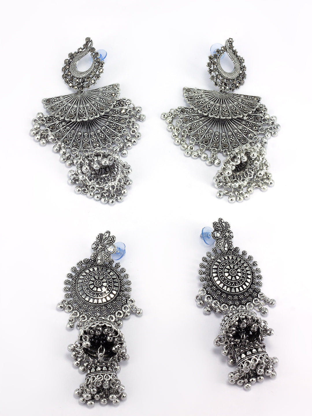Pack of 2 Silver Oxidised Jhumka Earrings