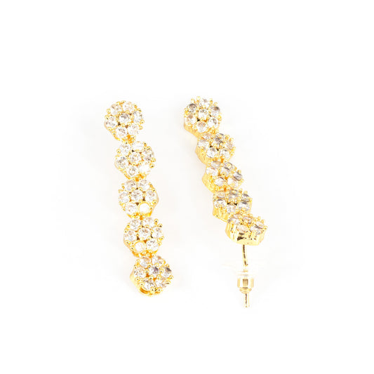 Gold Plated AD Floral Drop Earrings for Women