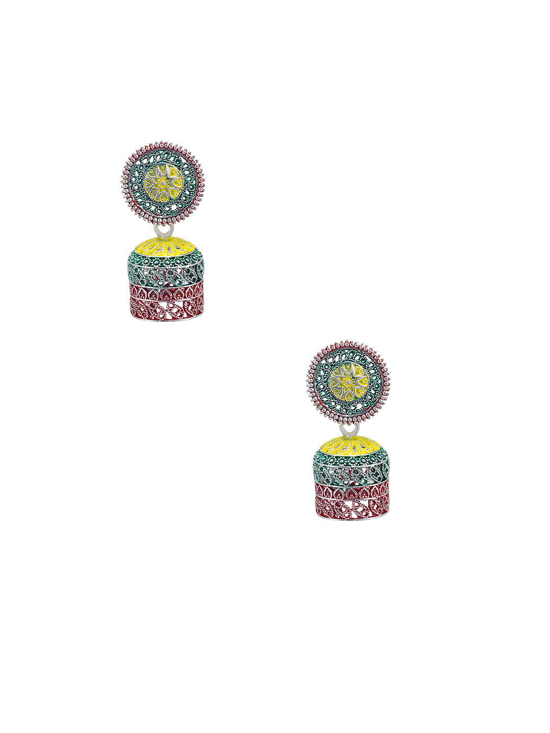 Gold Plated Circular Multi Color Artificial Beaded Jhumki Earrings