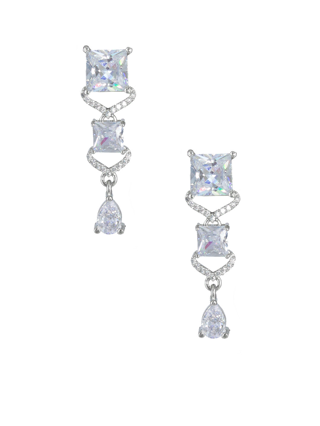 Silver Plated AD Square Drop Earrings For Women