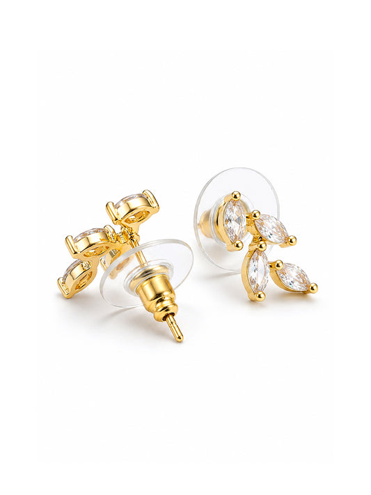 Gold Plated Leaf American Diamond Trendy Jewellery Set
