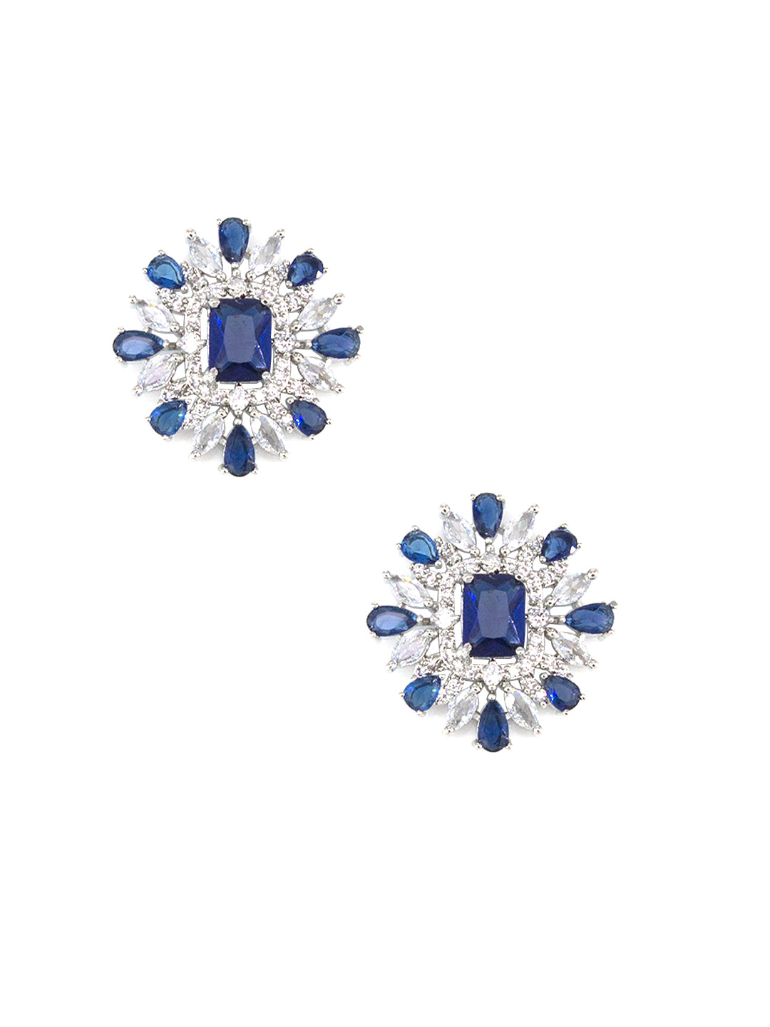 Silver Plated Blue Floral AD Jewellery Set