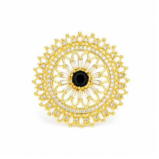 Gold Plated Black AD Finger Ring for Women