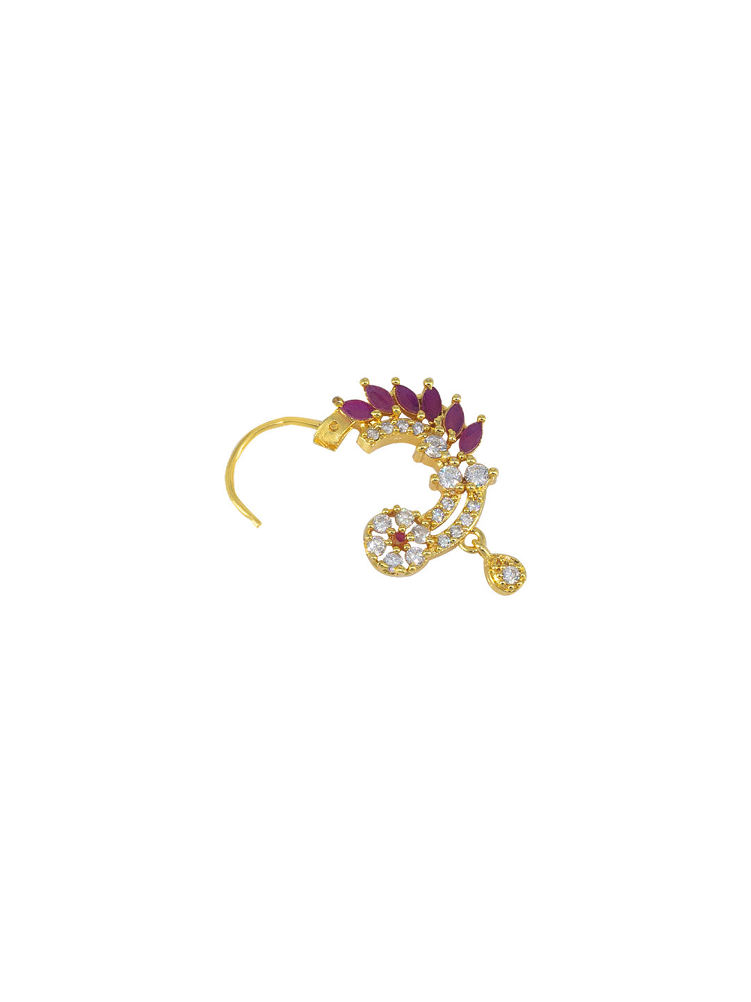 Gold Plated American Dimaond Peacock Drop Nose Ring