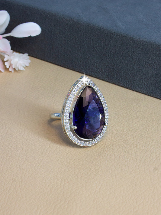 Silver Purple Stone Premium AD Ring – Teardrop Design Adjustable Finger Ring