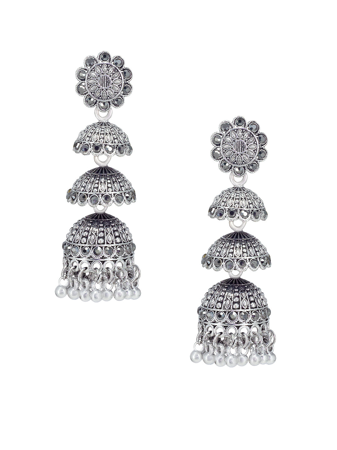 Oxidized Floral Multi Layered Jhumka Earrings