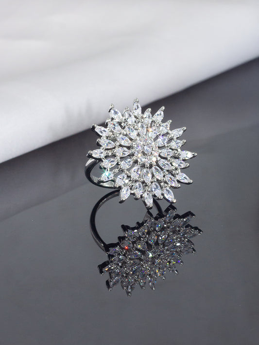 Silver Starburst Premium AD Ring – Big Sparkle Design