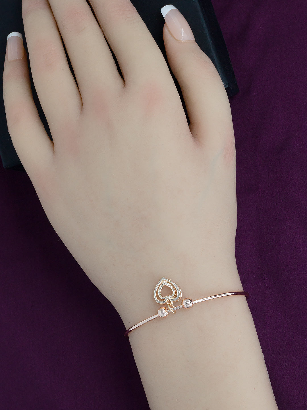 Pack of 2 Silver & Rose Gold Plated Heart & Evil Eye Bracelets Gift For Girls