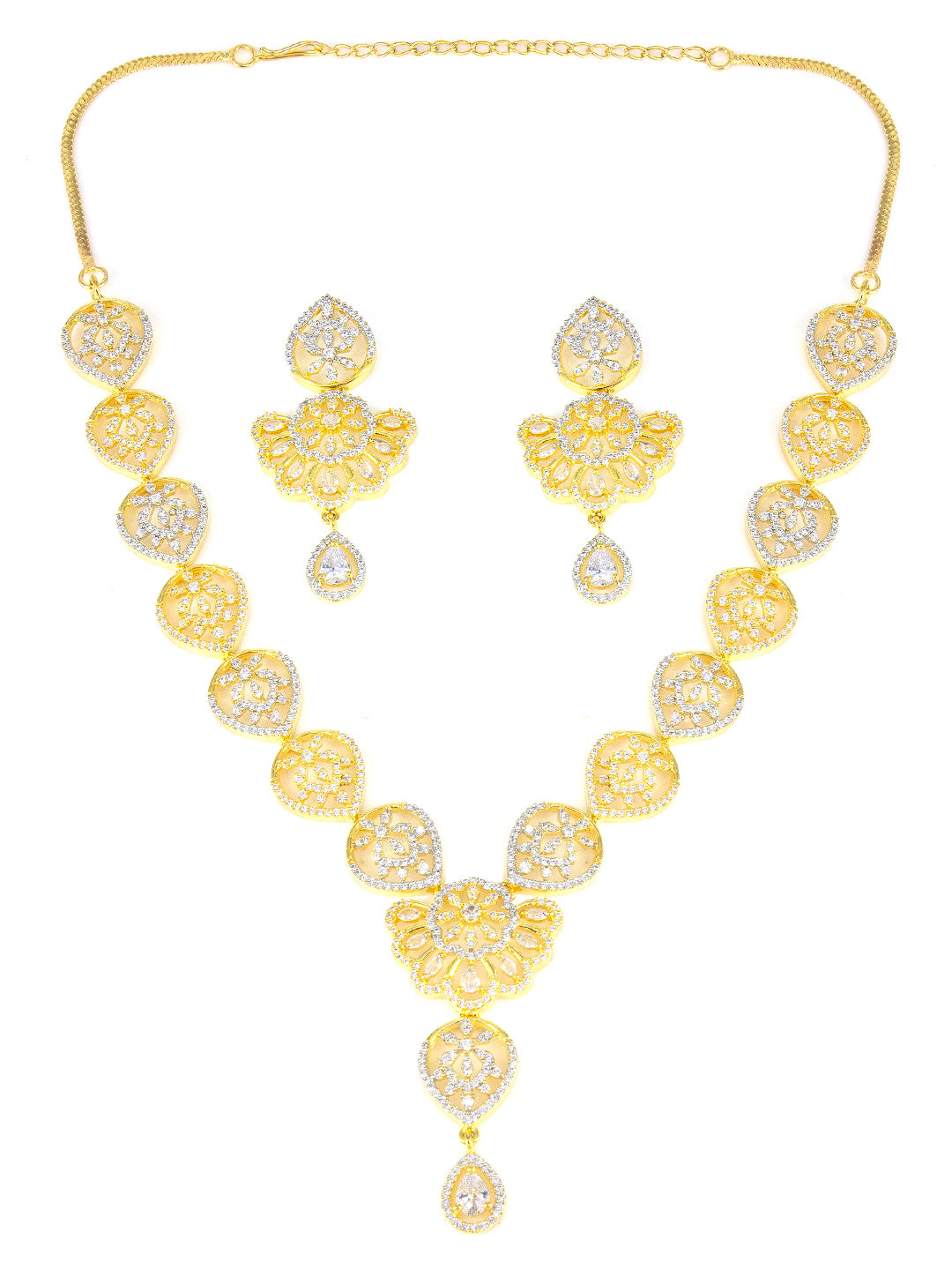 Gold Plated Floral AD Designer Jewellery Set
