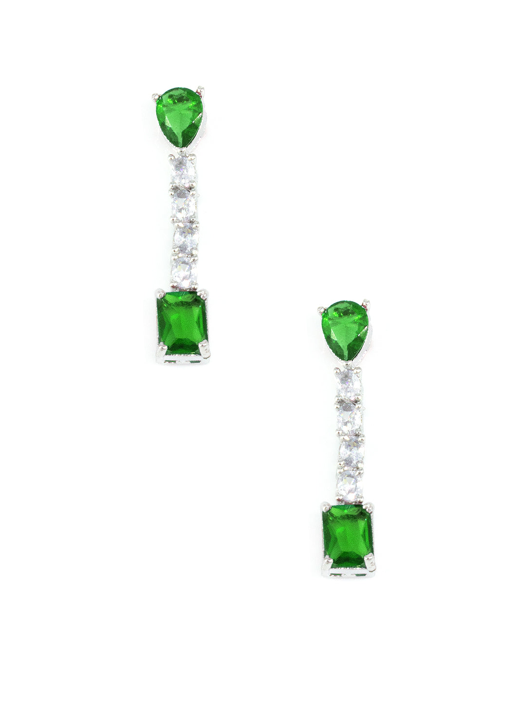 Silver Plated Green AD Minimal Jewellery Set