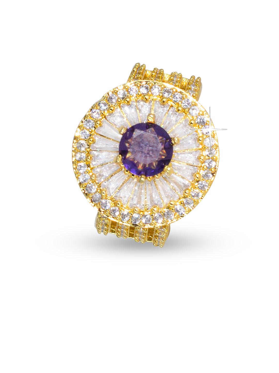 Purple Statement Solitaire AD-Studded Adjustable Ring