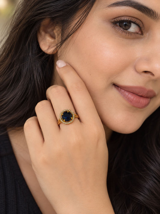 22K Gold Plated Blue AD Finger Ring for Women