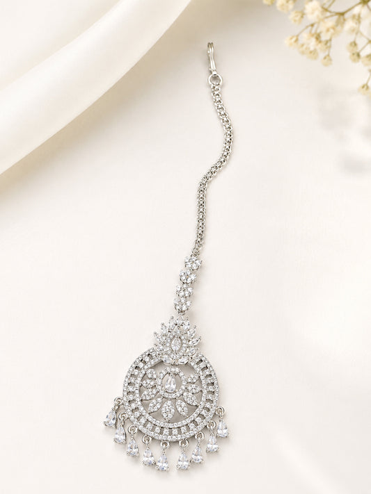 Silver Plated AD Ethnic Maang Tikka for Women