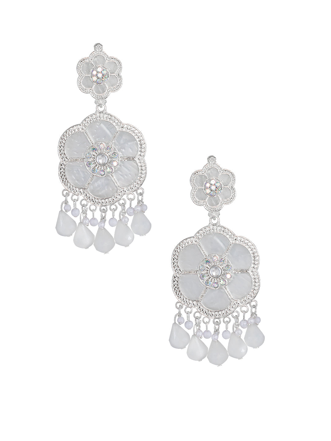 Floral Marble Finish Drop Earrings