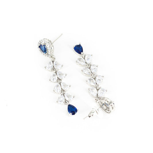 Silver Plated Blue AD Drop Earrings for Women