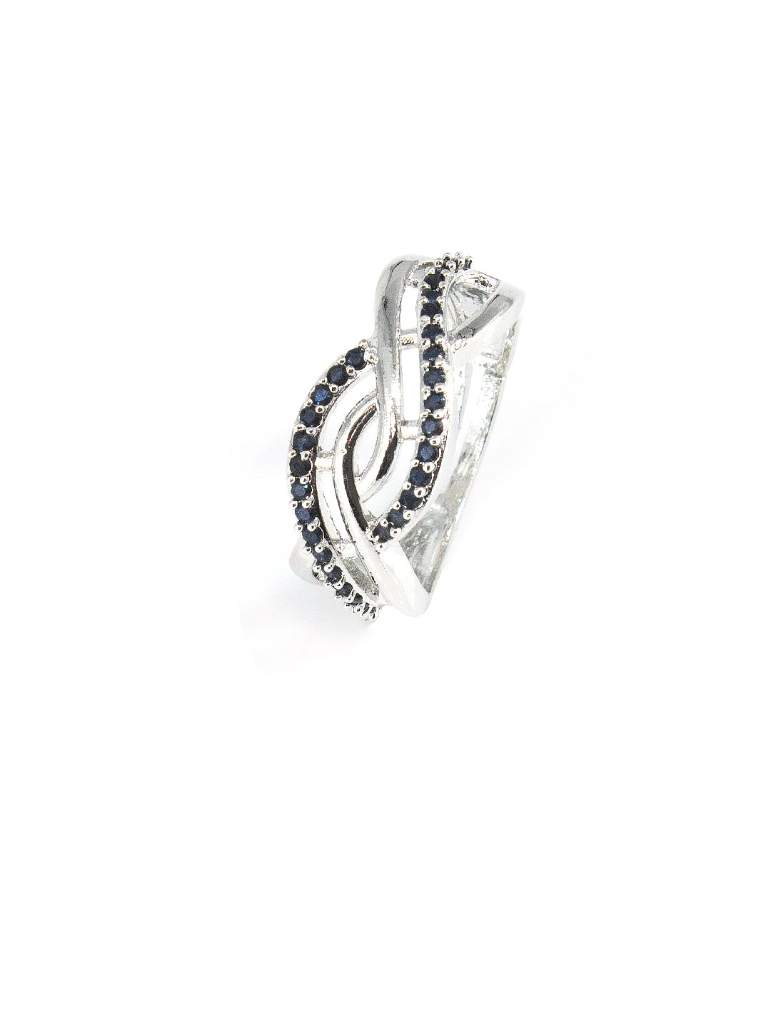 Silver Plated AD Blue Minimal Adjustable Band Ring