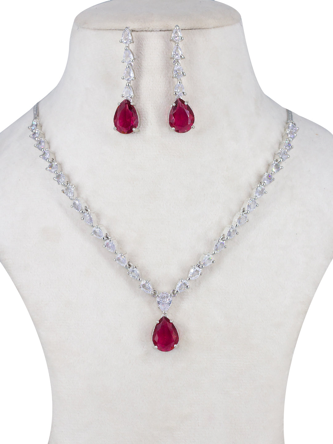 Red AD-Studded Teardrop Jewellery Set