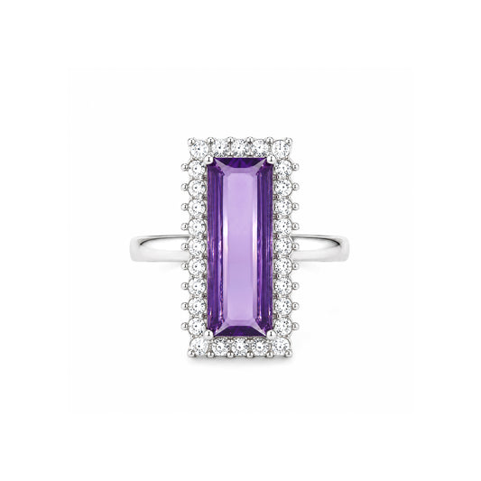 Rhodium Plated Purple AD Finger Ring for Women