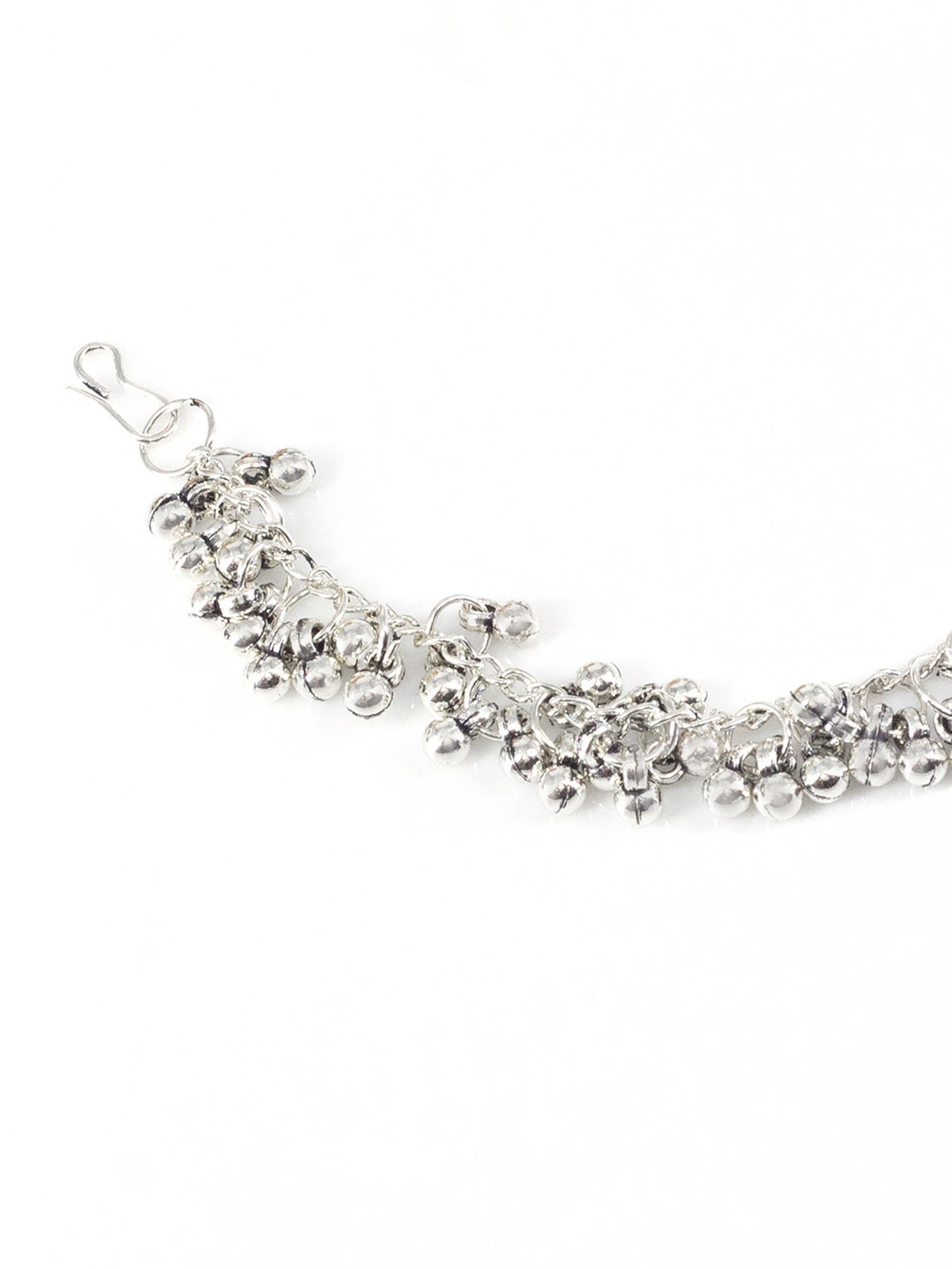 Silver-Plated Dome Shaped Jhumkas With Hair Chain