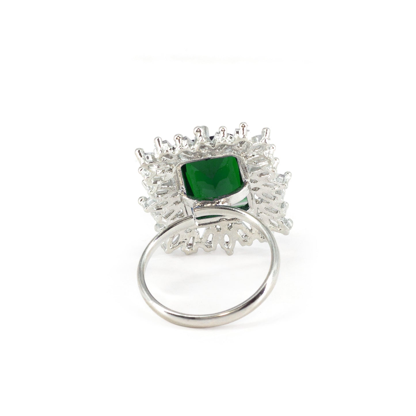 Rhodium Plated Green AD Adjustable Ring for Women