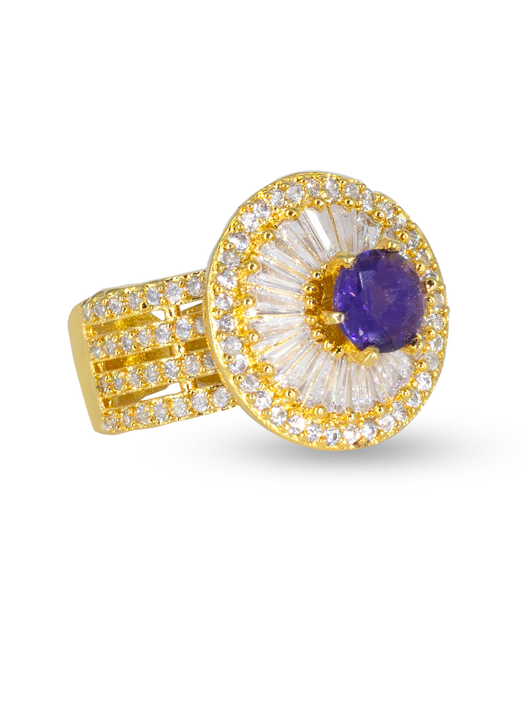 Purple Statement Solitaire AD-Studded Adjustable Ring