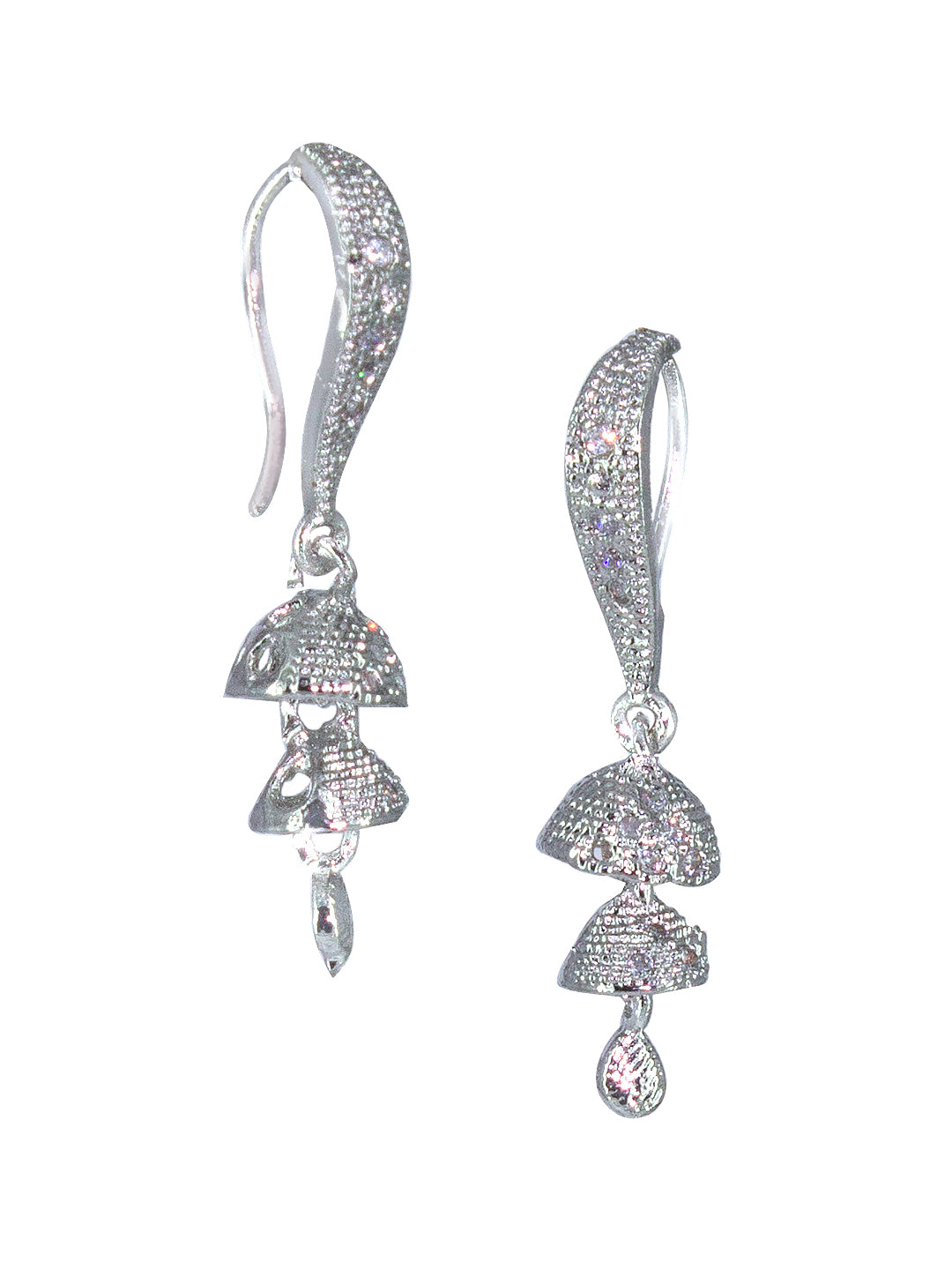 Silver Plated American Diamond Small Double Drop Jhumki Earrings