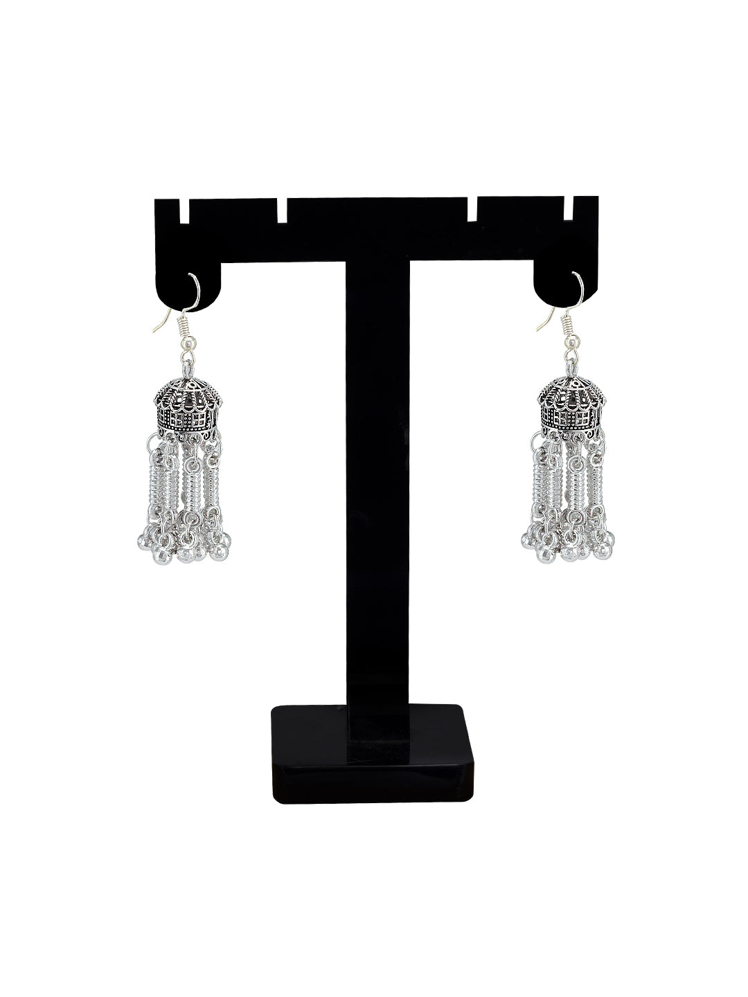 Silver Oxidized Hut Shaped Drop Earrings