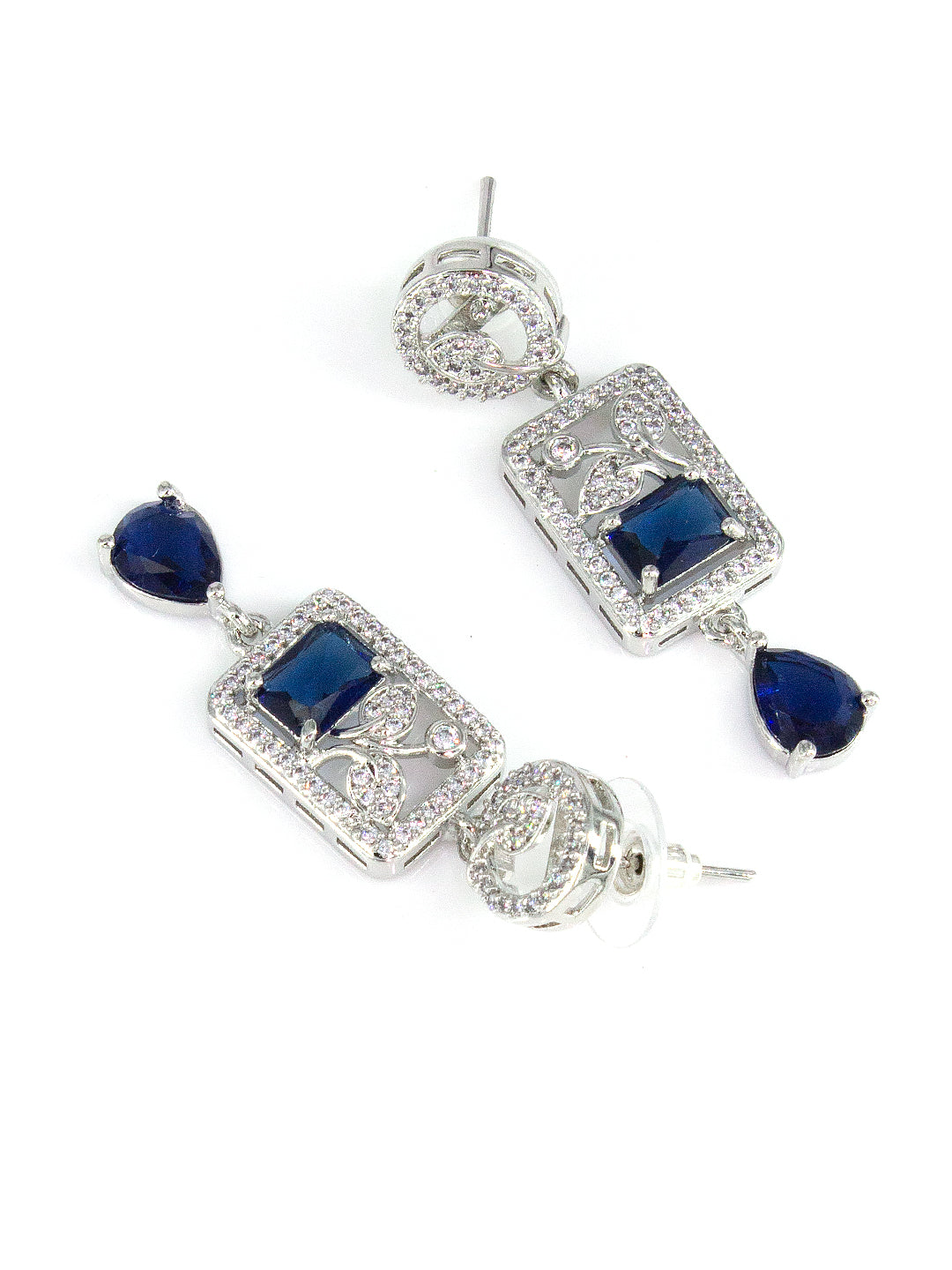 American Diamond Royal Blue Drop Jewellery Set For Women And Girls