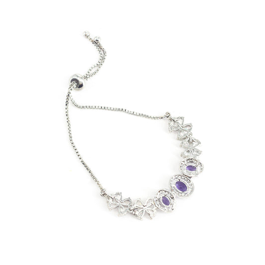 Silver Plated Purple AD Adjustable Bracelet for Women