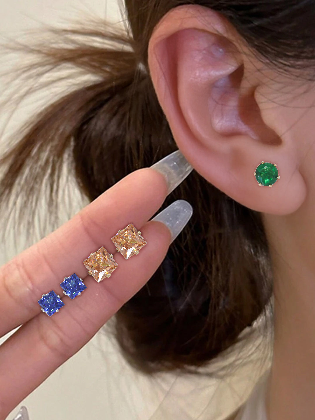 Pack of 26 Multicolour Geometric AD Stud Earrings