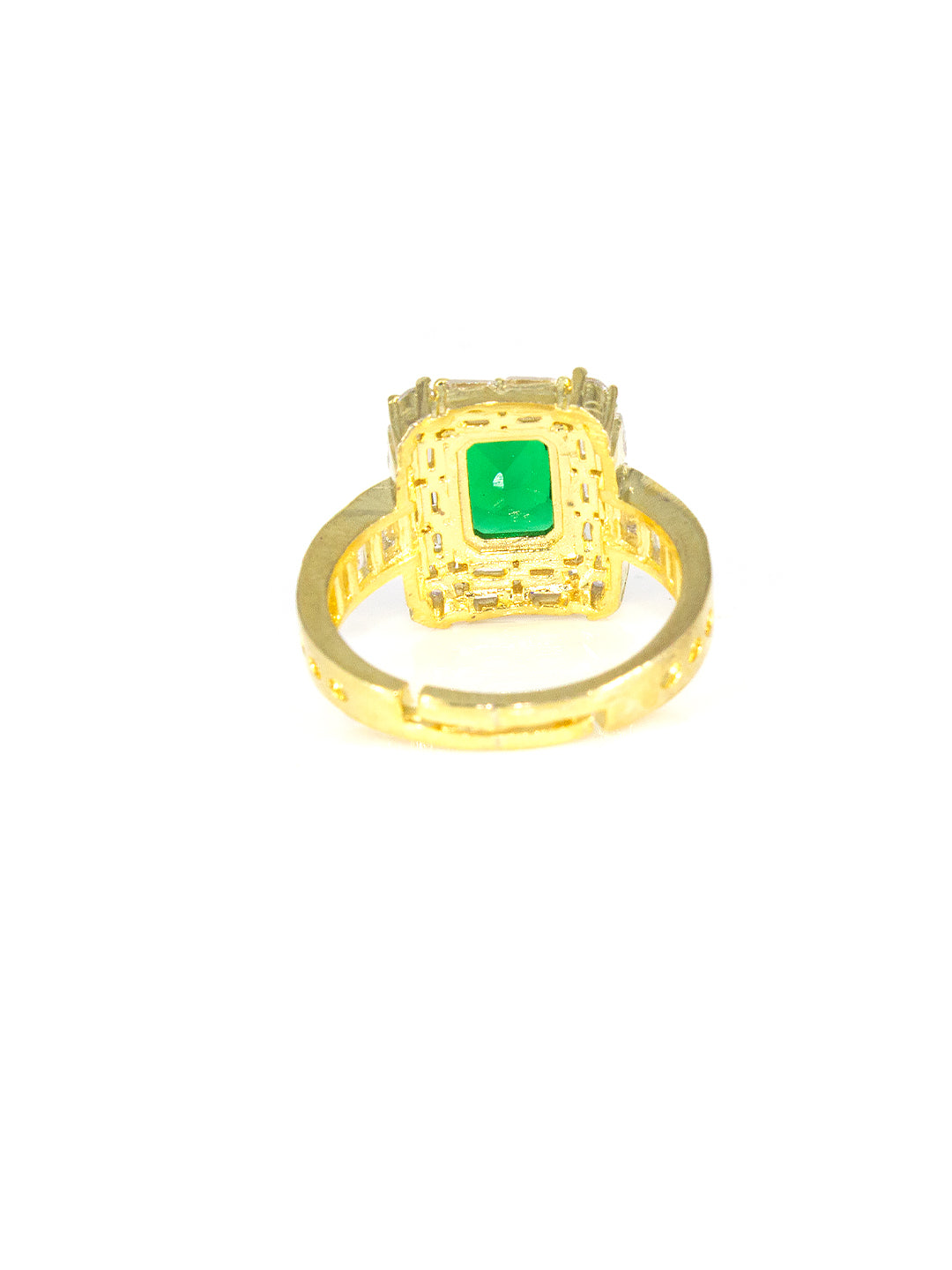 Premium Green Stone AD Ring – Gold Plated | Square-Cut Designer Ring for Women