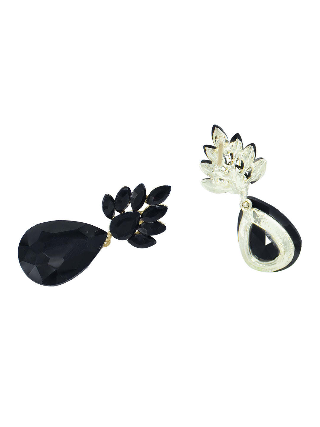 Gold Plated Black Crystal Stones Studded Drop Earrings